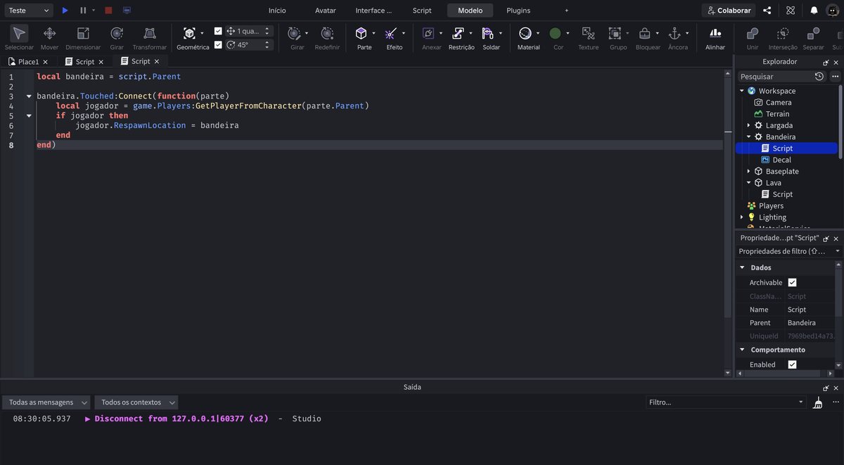 Tela do Roblox Studio no passo 16