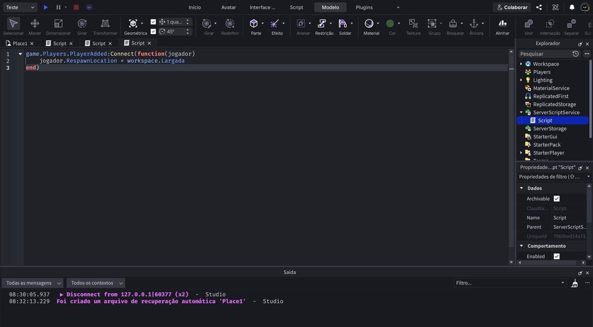 Tela do Roblox Studio no passo 18