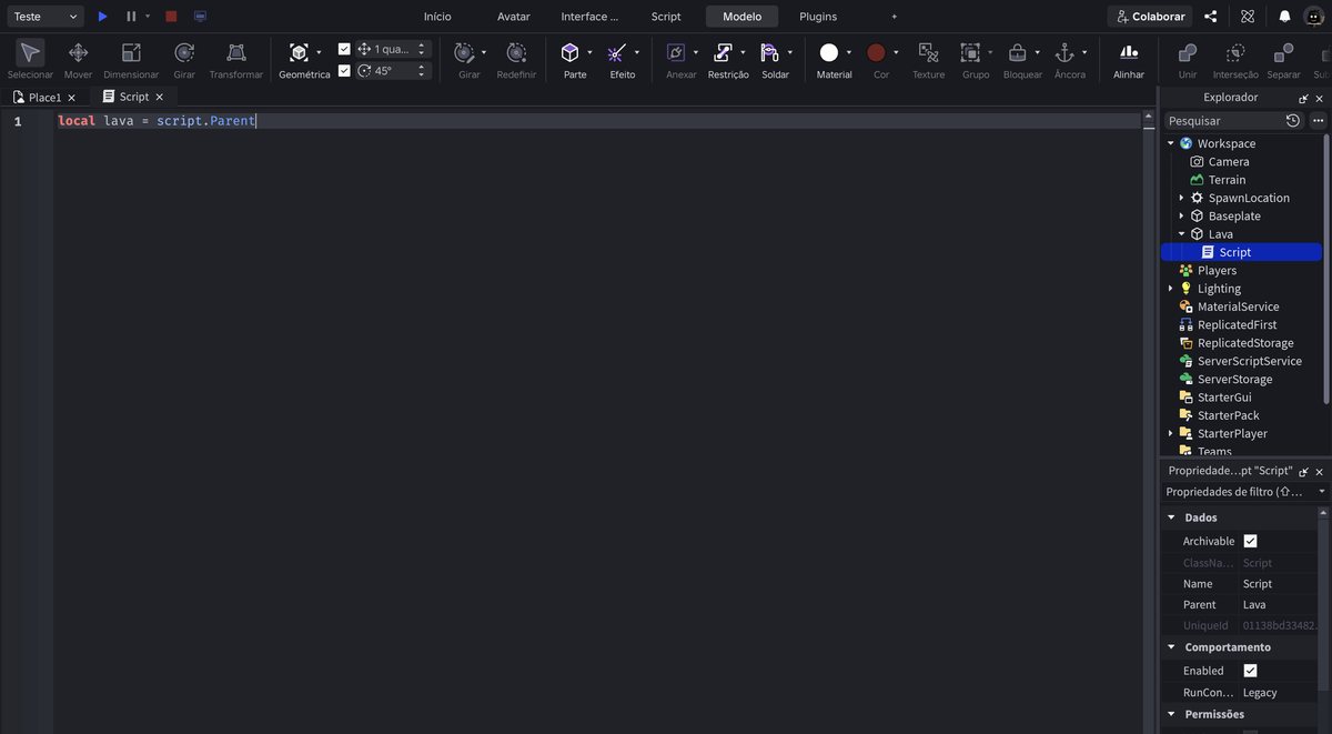 Tela do Roblox Studio no passo 12