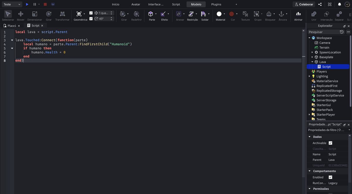 Tela do Roblox Studio no passo 13