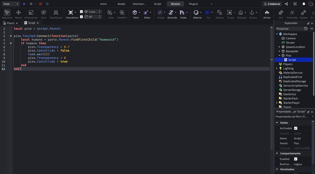 Tela do Roblox Studio no passo 13