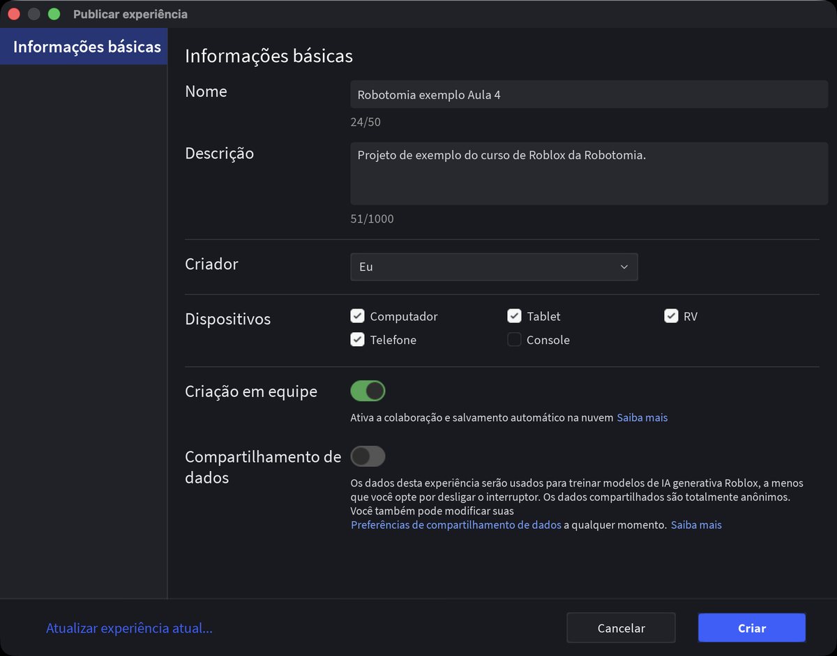 Tela do Roblox Studio no passo 10