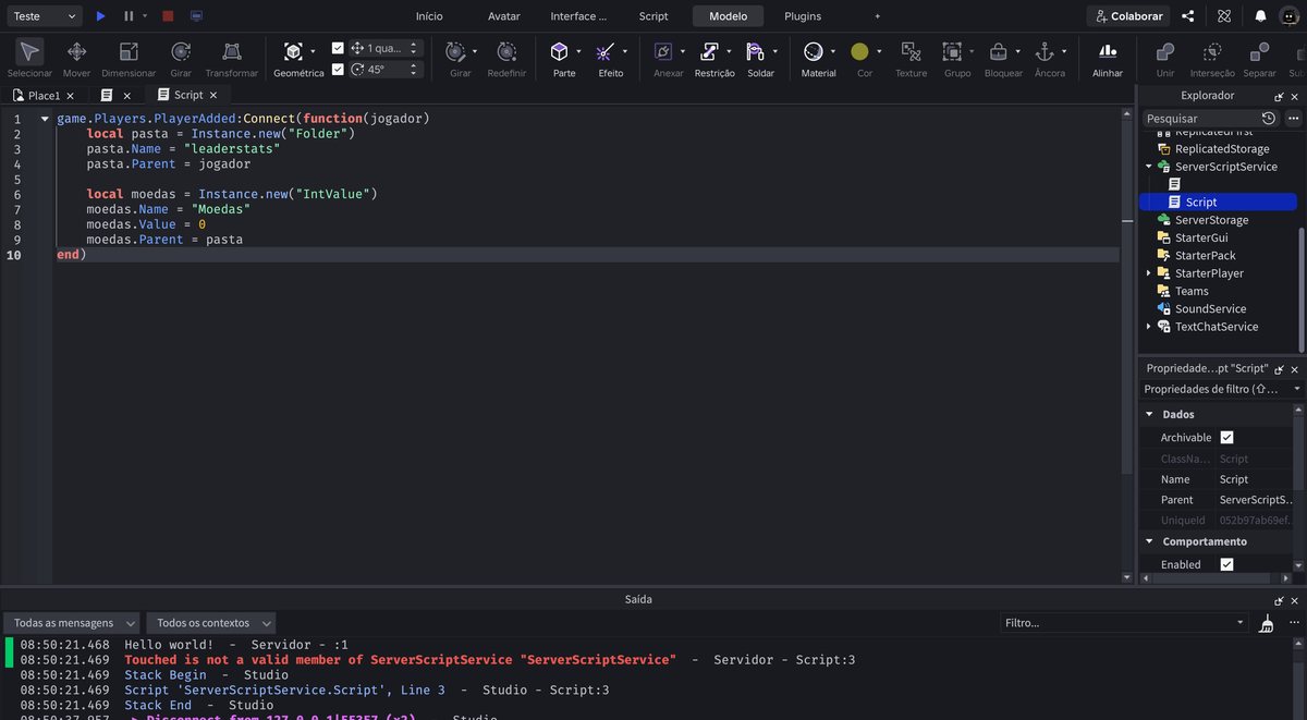 Tela do Roblox Studio no passo 7