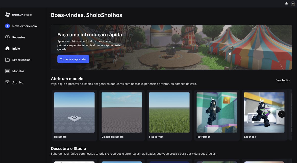Tela do Roblox Studio no passo 1