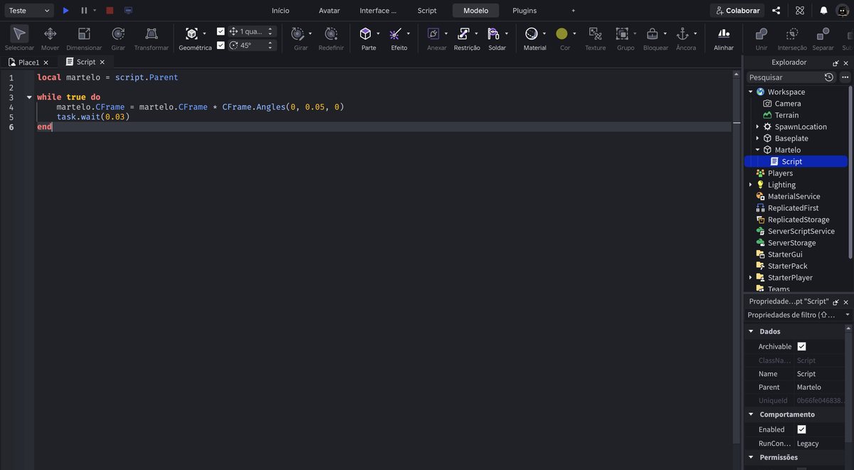 Tela do Roblox Studio no passo 11