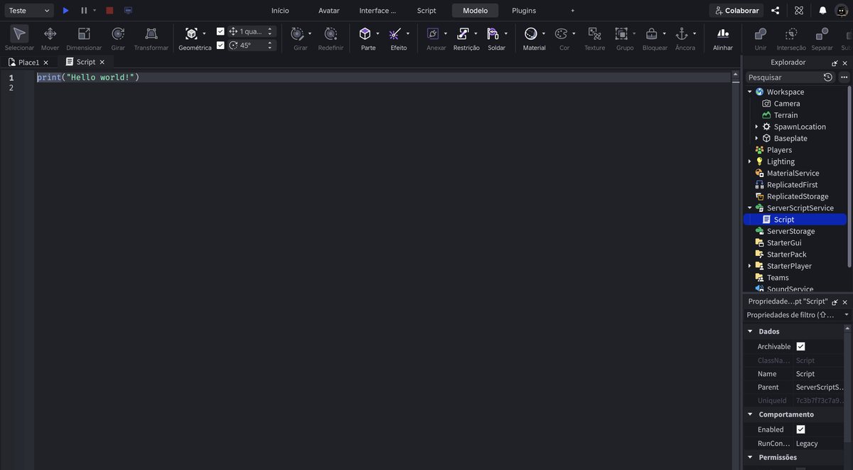 Tela do Roblox Studio no passo 7